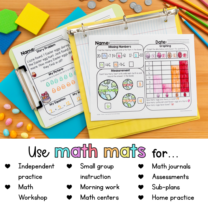 April Math Review Worksheets for First Grade