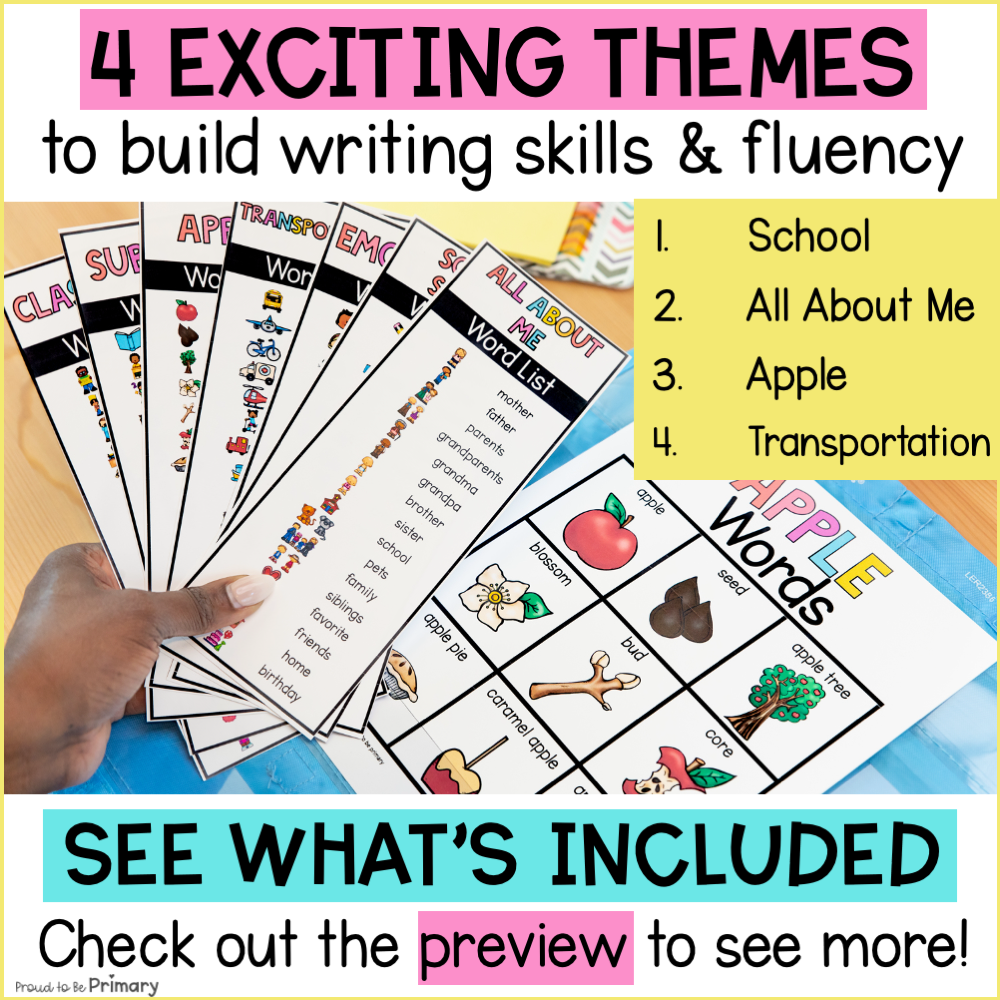 Back to School Writing Center Prompts, Activities, Posters - All About Me, Apples