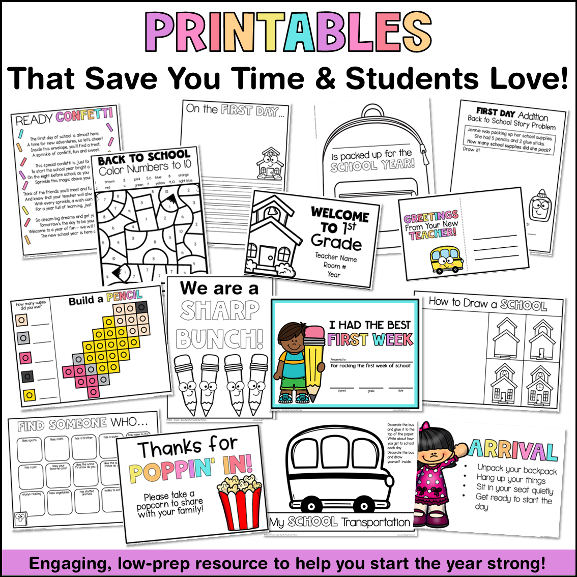 Back to School First Week Day of School Name Craft Crown Math Writing Activities