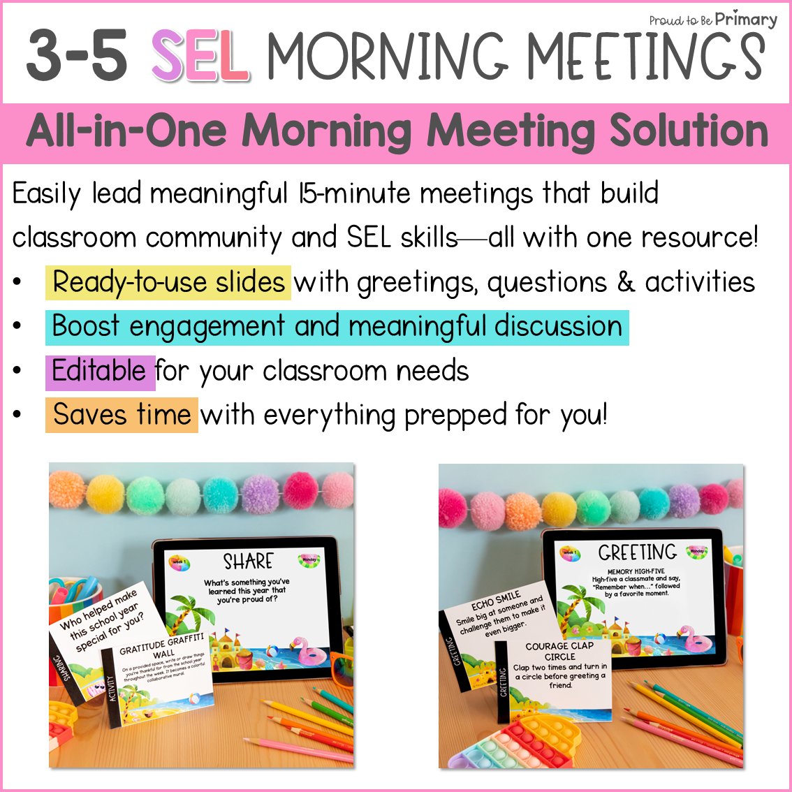 June End of the Year SEL Morning Meeting Google Slides Activities Greetings 3-5