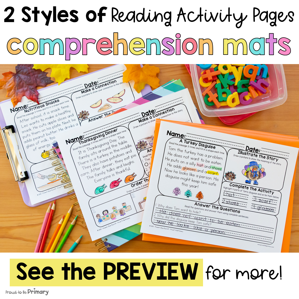 November Fall Morning Work Reading Comprehension Passages Questions Worksheets