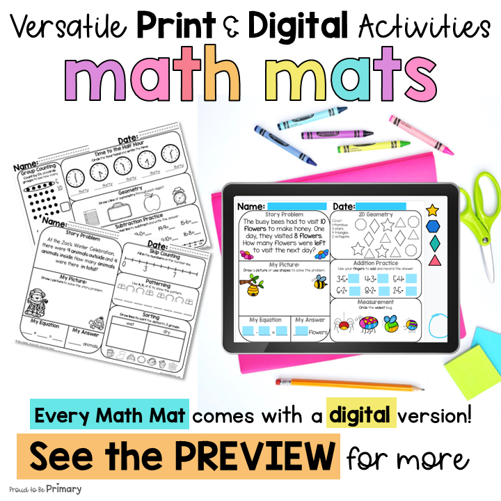 Math Review Worksheets Bundle for First Grade