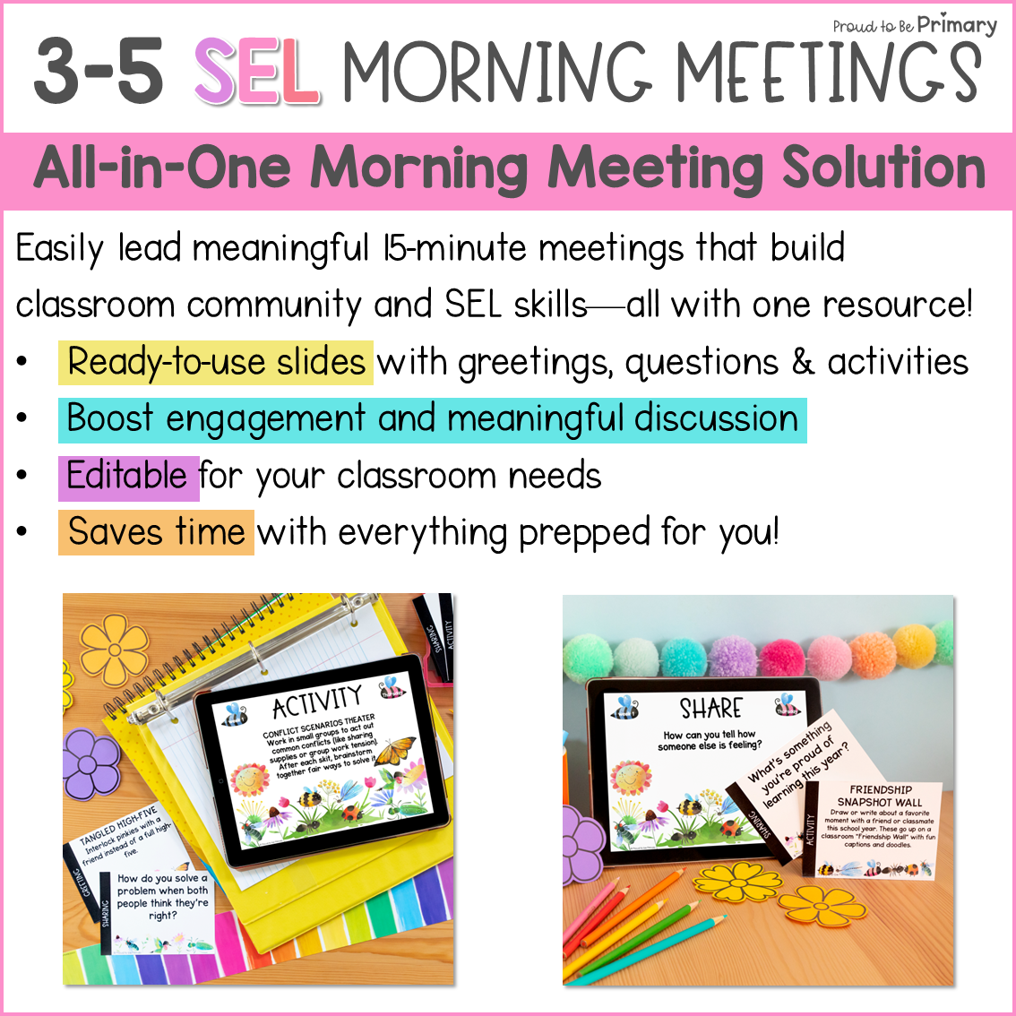 May Spring EOY SEL Morning Meeting Google Slides Activities Games Greetings 3-5
