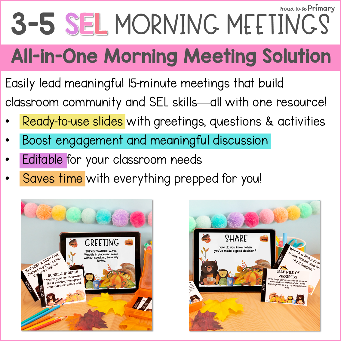 November Thanksgiving Fall Good Morning Meeting Slides Activities Greeting 3-5