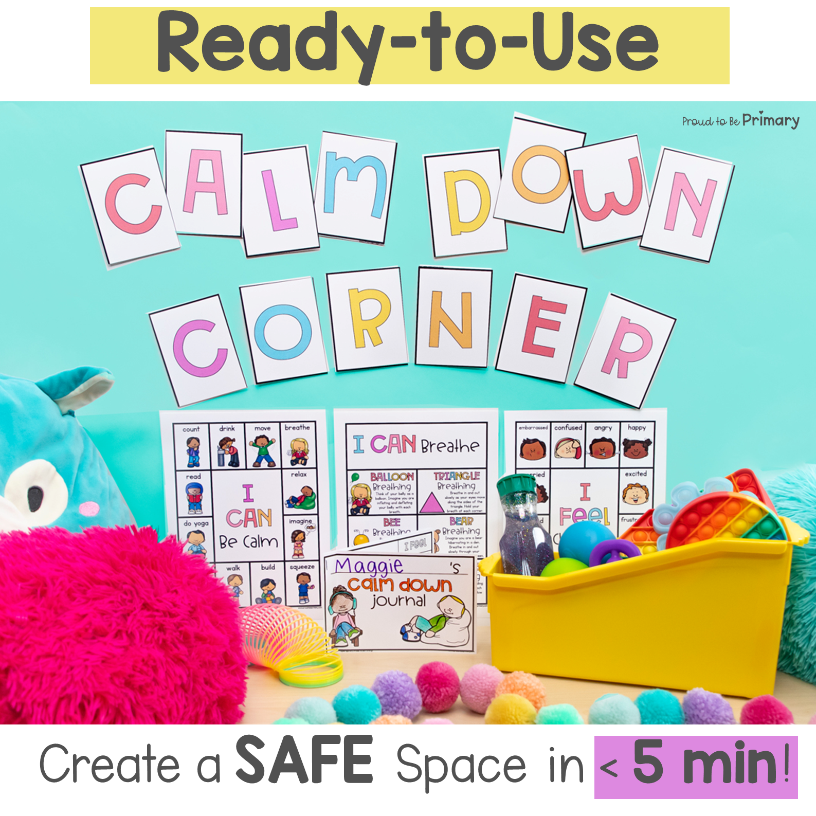 Calm Down Corner Kit - Feelings Chart, Calming Strategies, Breathing Visuals