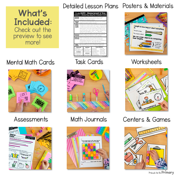 1st Grade 1 Measurement & Telling Time Math Centers Worksheets Activities Games