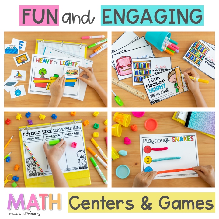 Kindergarten Measurement & Telling Time - Mindful Math Unit Centers, Worksheets, Activities