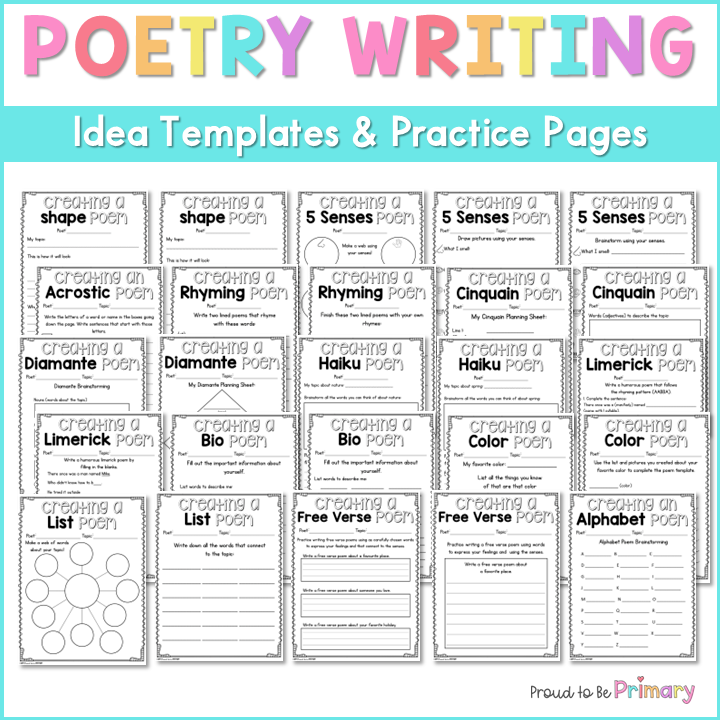 Poetry Writing Unit - Poetry Notebook, Posters, and Activities for Primary