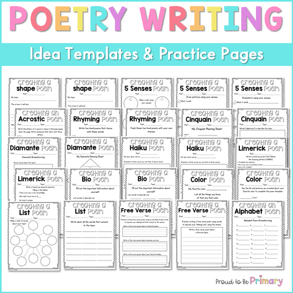 Poetry Writing Unit - Poetry Notebook, Posters, and Activities for Pri