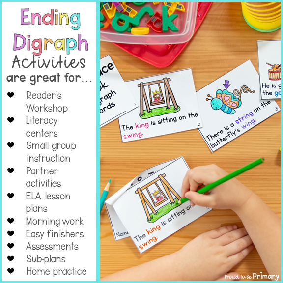 Ending Digraph Worksheets, Word Work, & Readers: ch, th, sh, ck, tch, ng, dge