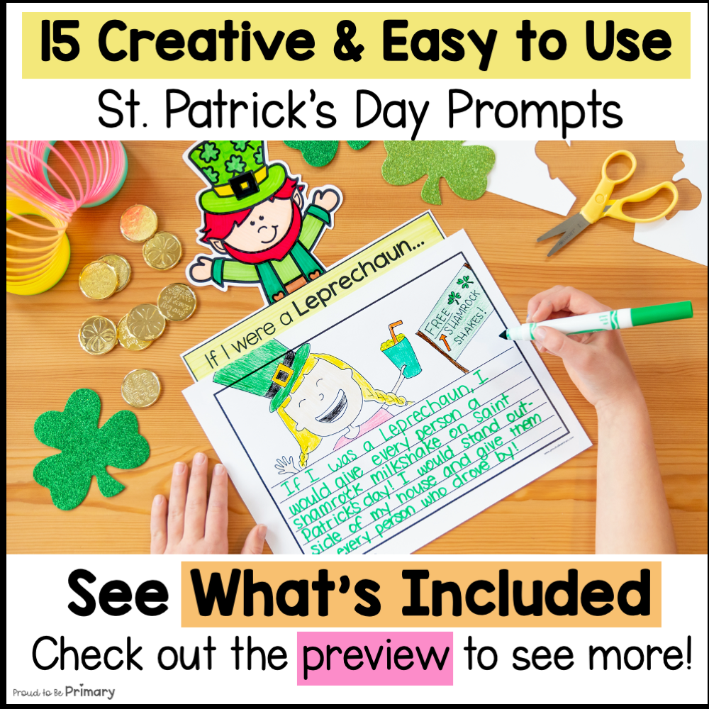 St. Patrick's Day Writing St. Patty's Leprechaun Writing Shamrock Lucky Prompts