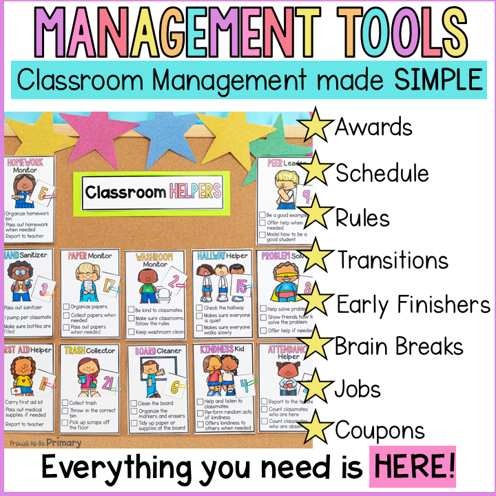 Classroom Management Bundle: Jobs, Coupons, Transitions, Brain Breaks, Rules, & Schedule