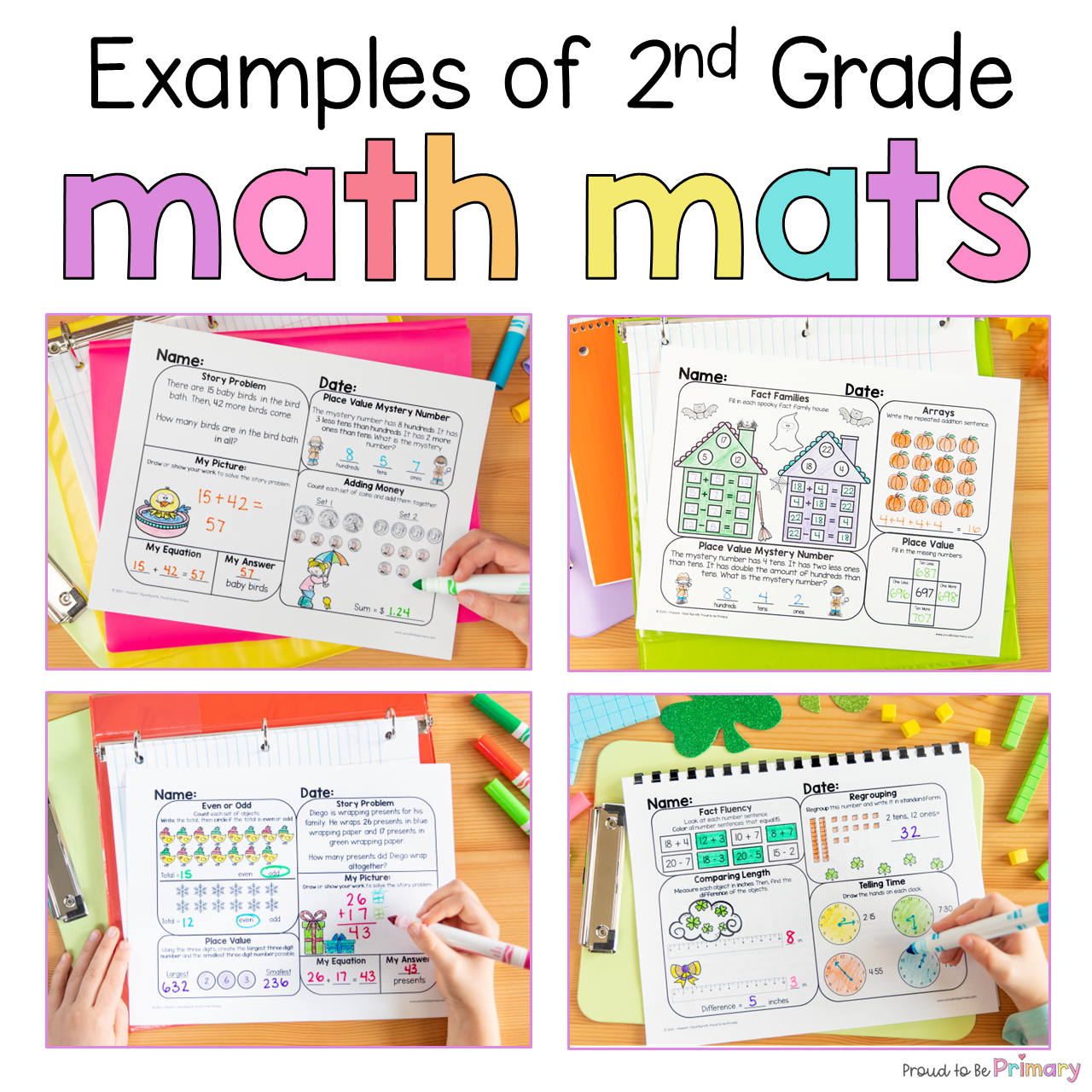 2nd Grade 2 Math Worksheets Spiral Review Packets Fall Math Homework Activities