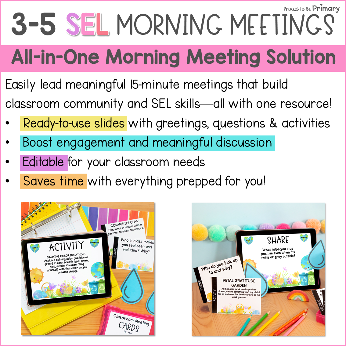 April Spring Earth Day SEL Morning Meeting Google Slides Activities Greeting 3-5