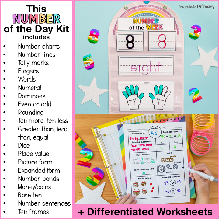 Number of the Day Template Poster Math Worksheets - Number Line Writing Numbers to 20, 10, 100