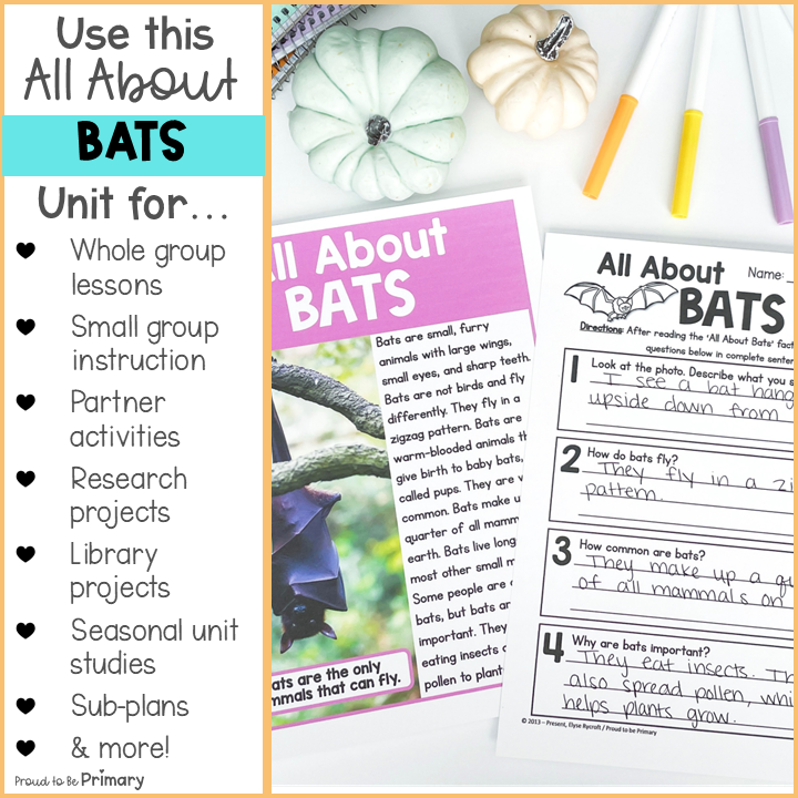 All About Bats Fall Unit - Bat Fact Life Cycle Activities Science Writ