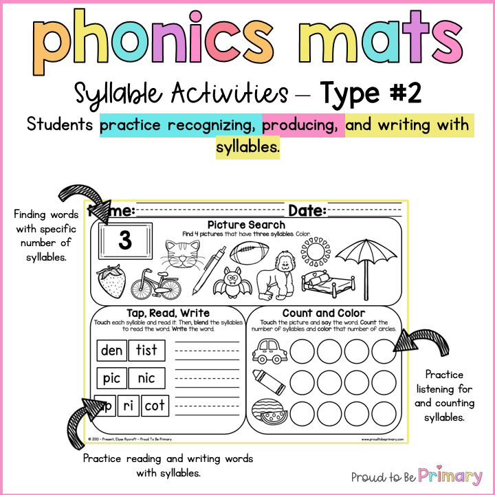 Syllable Counting & Division Worksheets, Decodable Passages & Phonics Activities