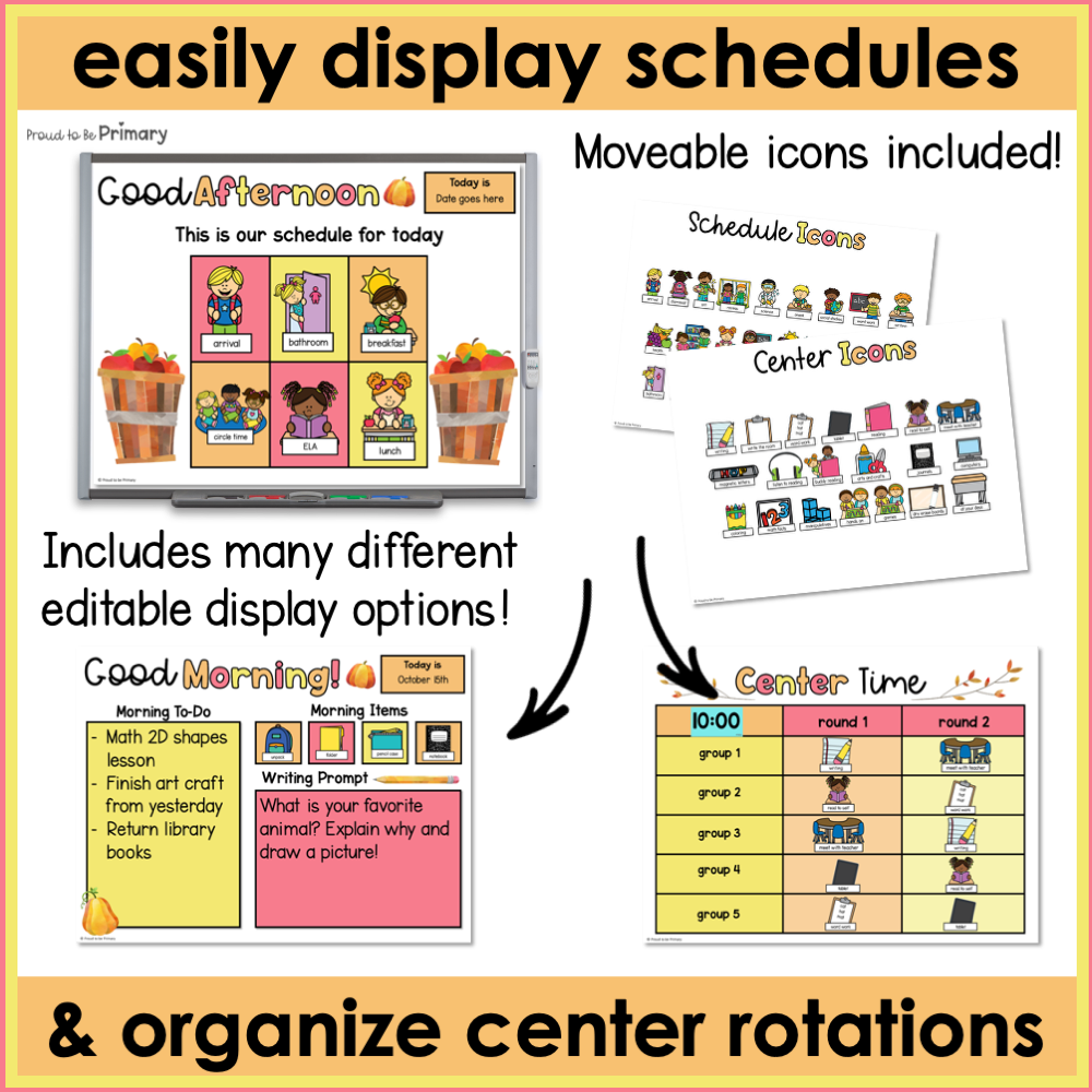 Fall Morning Slides Small Group Center Rotation Editable Daily Visual Schedule
