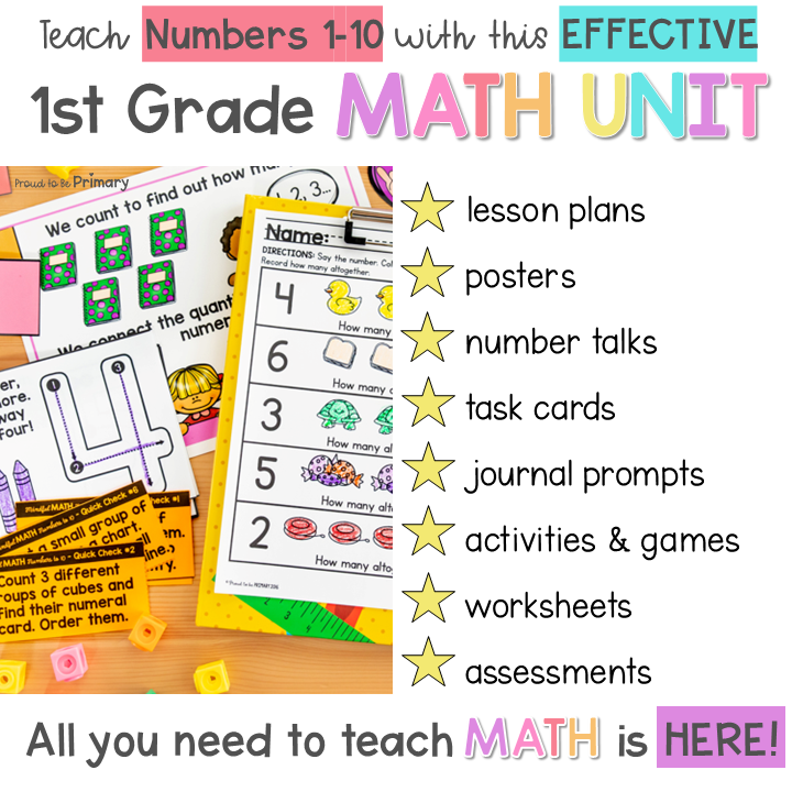 Grade 1 Math Counting Numbers to 10 First Grade Math Centers Posters Activities