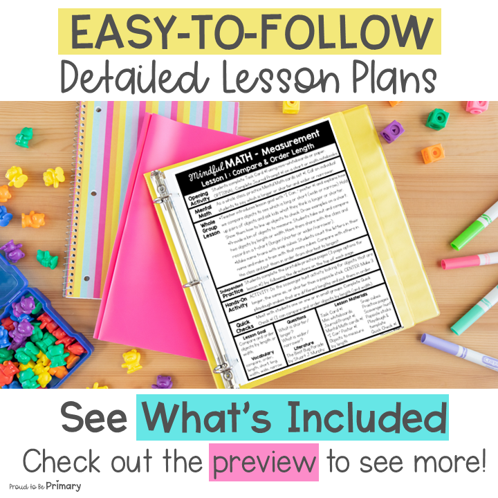 Kindergarten Measurement & Telling Time - Mindful Math Unit Centers, Worksheets, Activities