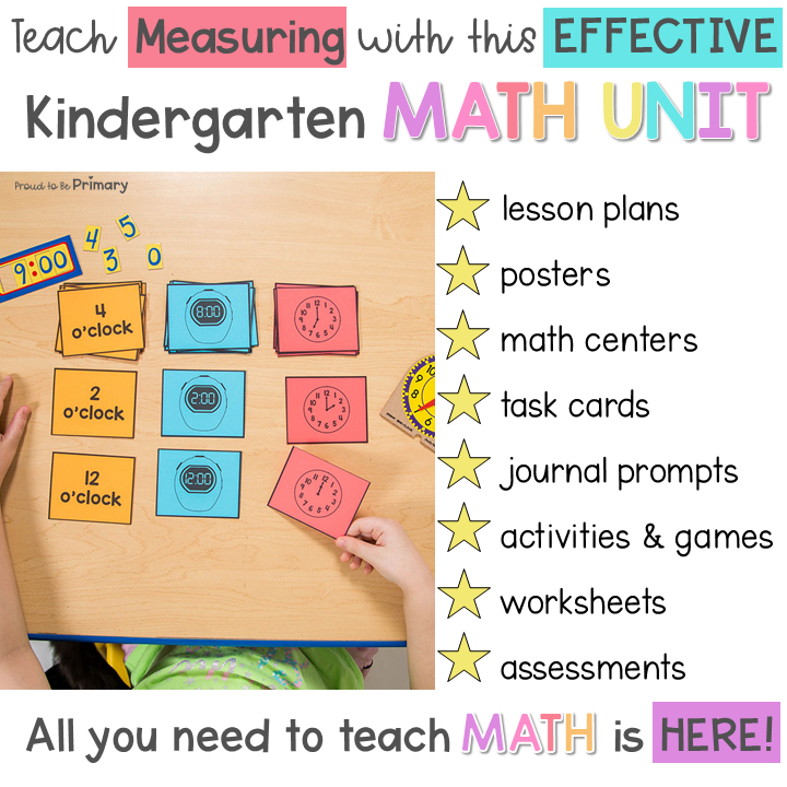 Kindergarten Measurement & Telling Time - Mindful Math Unit Centers, Worksheets, Activities