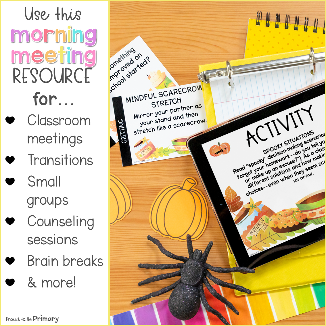 October Halloween SEL Good Morning Meeting Slides Activities Greetings 3-5