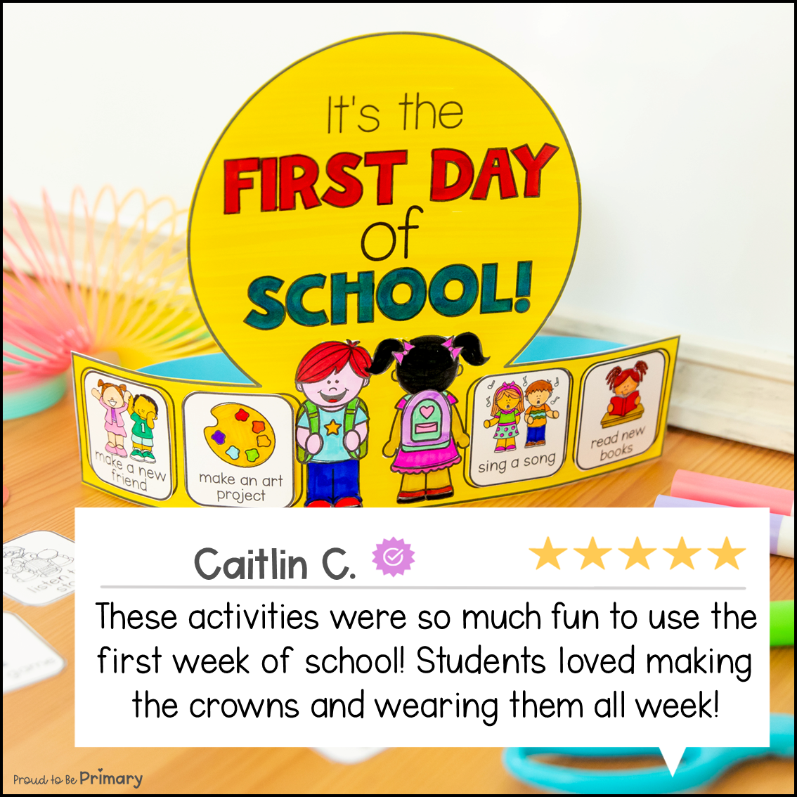 Back to School First Week Day of School Name Craft Crown Math Writing Activities Games Science