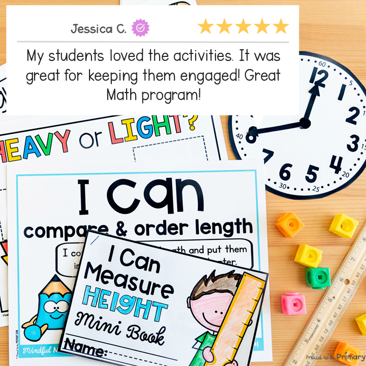 Kindergarten Measurement & Telling Time - Mindful Math Unit Centers, Worksheets, Activities