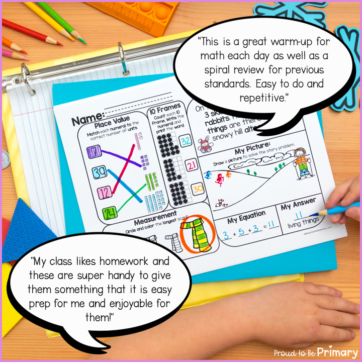January Math Review Worksheets for First Grade