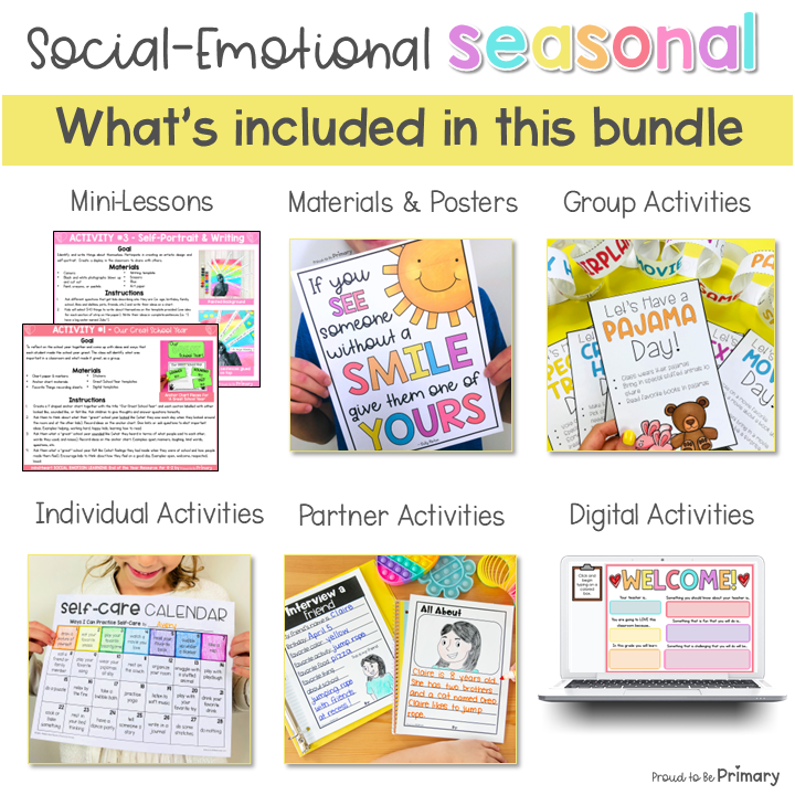 Seasonal Social Emotional Self-Esteem, Growth Mindset Activities, Worksheets, & Games