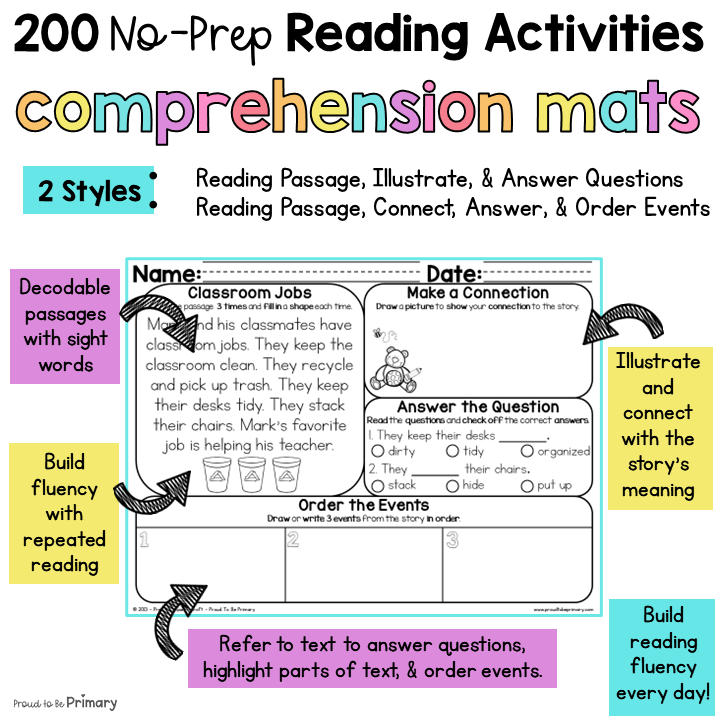 Reading Comprehension Passages & Questions with Summer & End of Year Activities