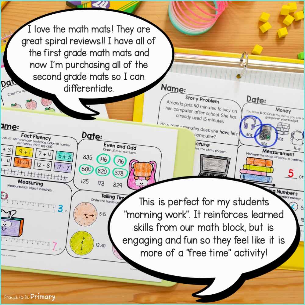 Kindergarten 1st 2nd Grade Math Word Problems Worksheets Spiral Review Packet