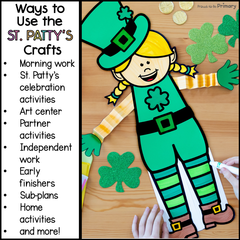 St. Patrick's Day Crafts Coloring Leprechaun Art Pot of Gold Craft St Patty