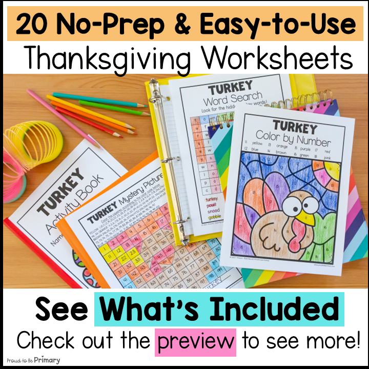 Thanksgiving Fun Activity Packet Turkey Worksheets Coloring Page Color By Number