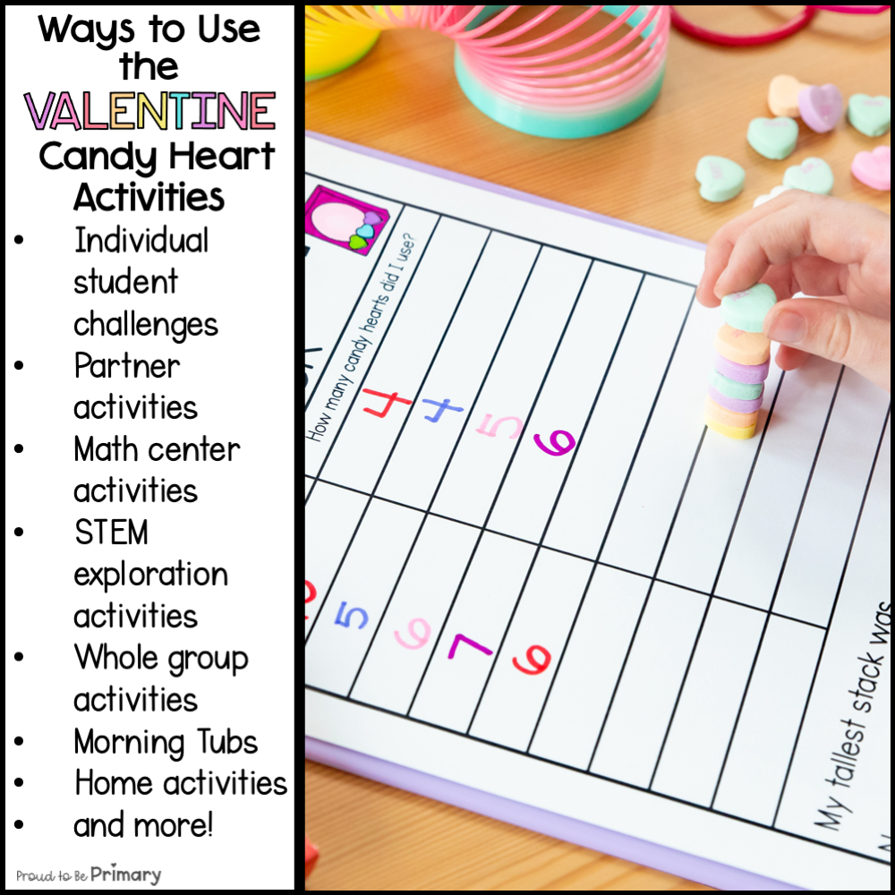 Valentine's Day Candy Heart Activities- Math STEM Experiment Conversation Hearts