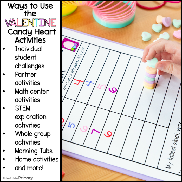 Valentine's Day Candy Heart Activities- Math STEM Conversation Hearts