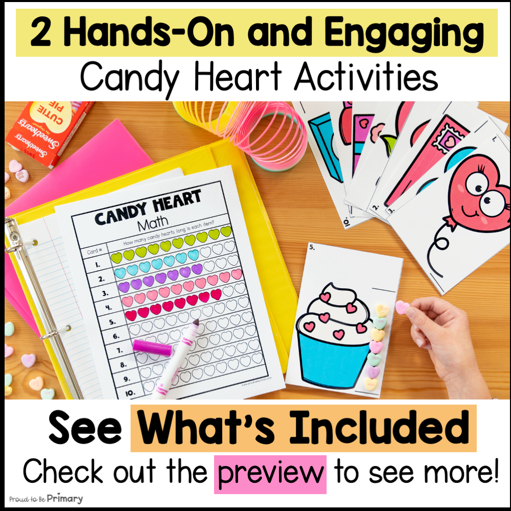 Valentine's Day Candy Heart Activities- Math STEM Experiment Conversation Hearts