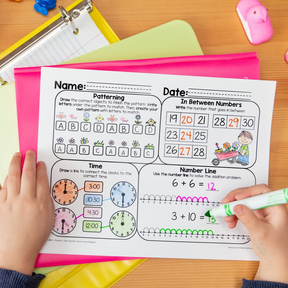 April Math Spiral Review Worksheets for Kindergarten