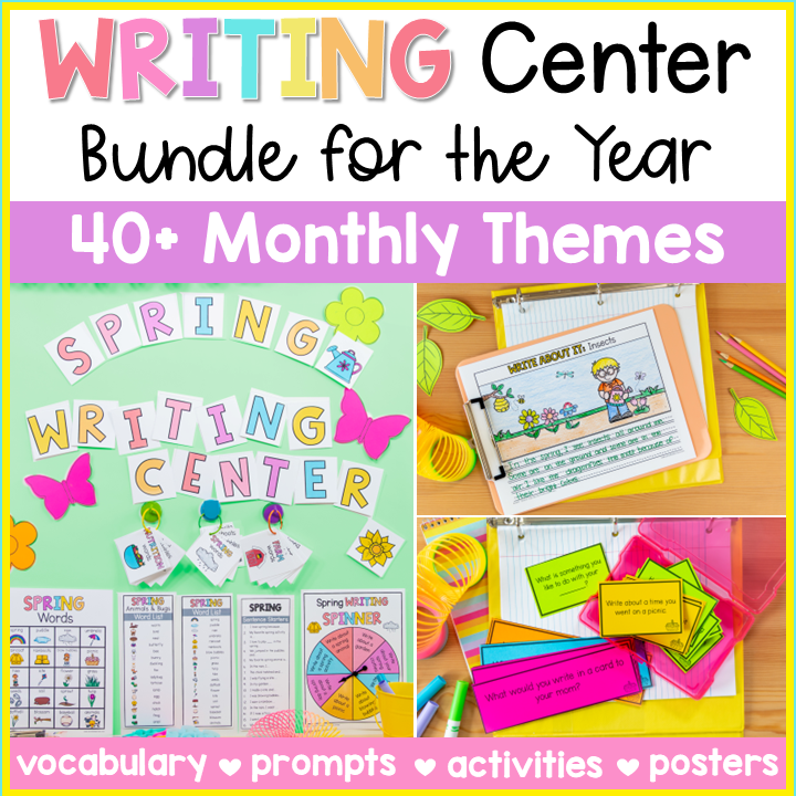 40+ Writing Center Activities - Monthly Creative Writing Prompts Paper Posters Writing Stations Bundle