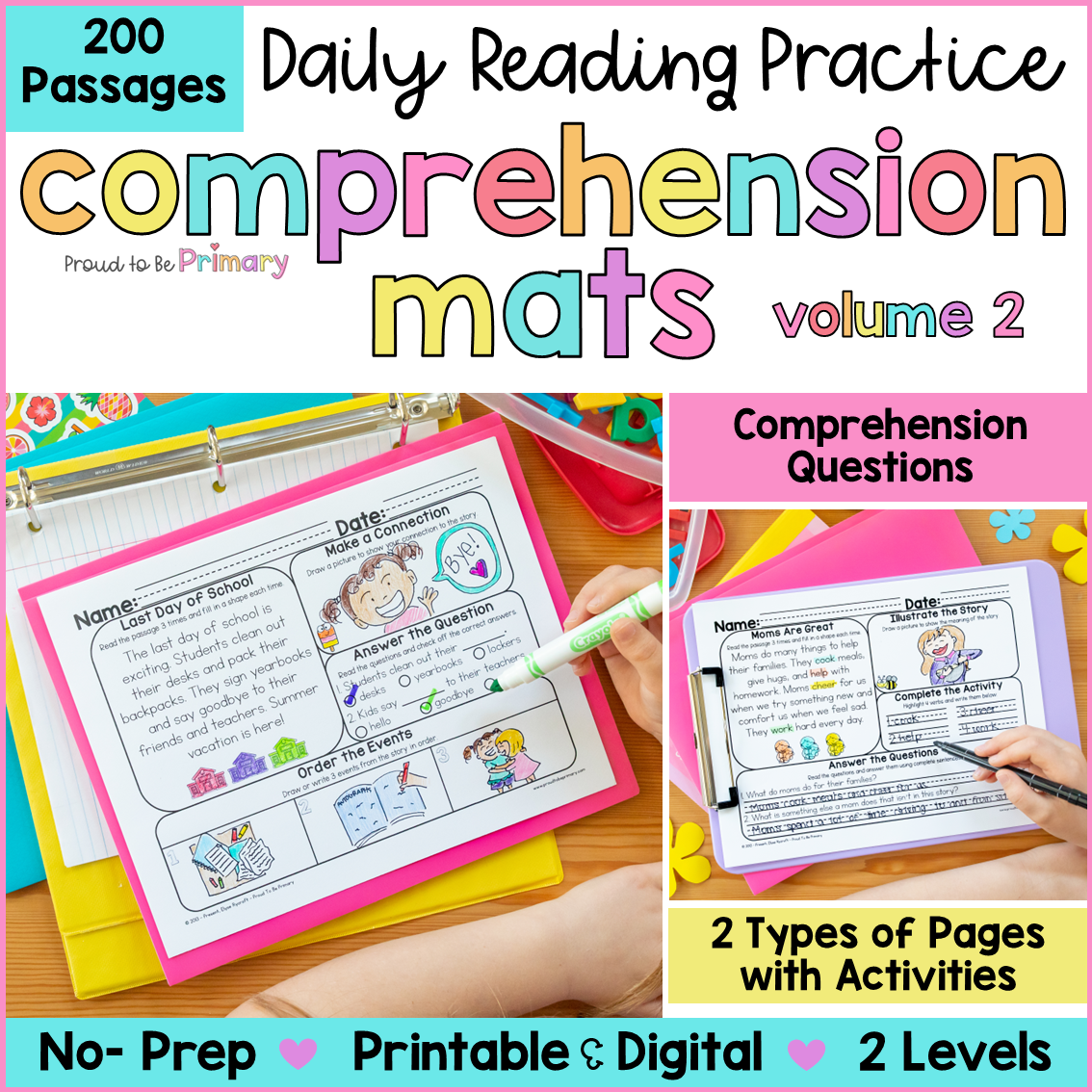 Reading Comprehension Passages Questions Worksheets Fluency Activities Bundle 2