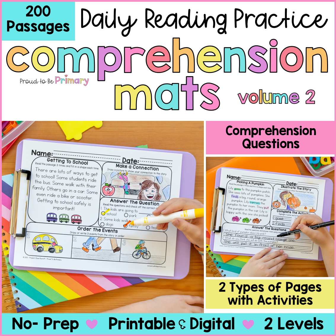 Reading Comprehension Passages Questions Worksheets Fluency Activities Bundle 2