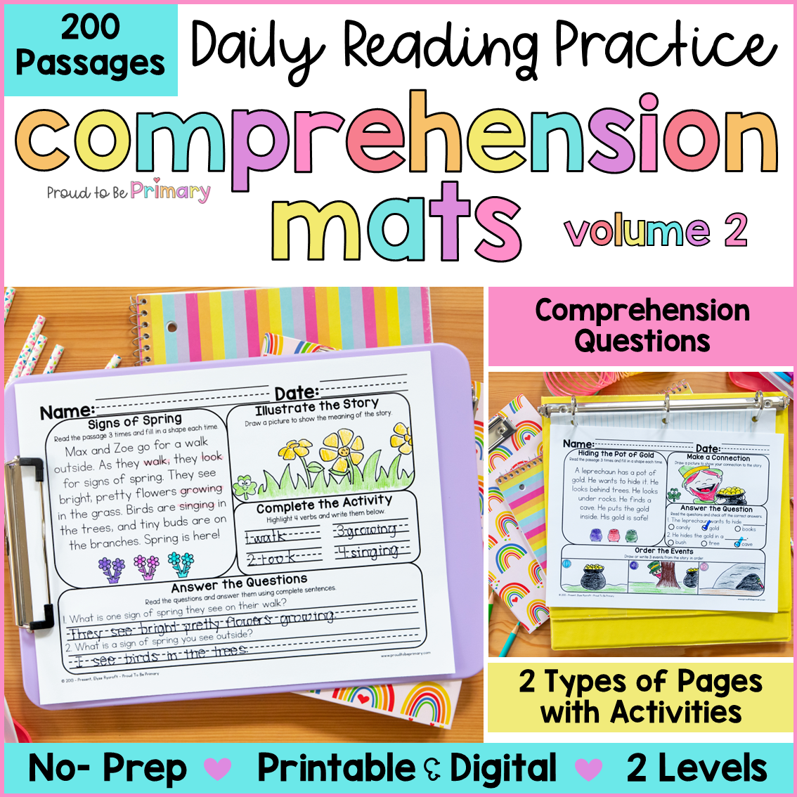 Reading Comprehension Passages Questions Worksheets Fluency Activities Bundle 2