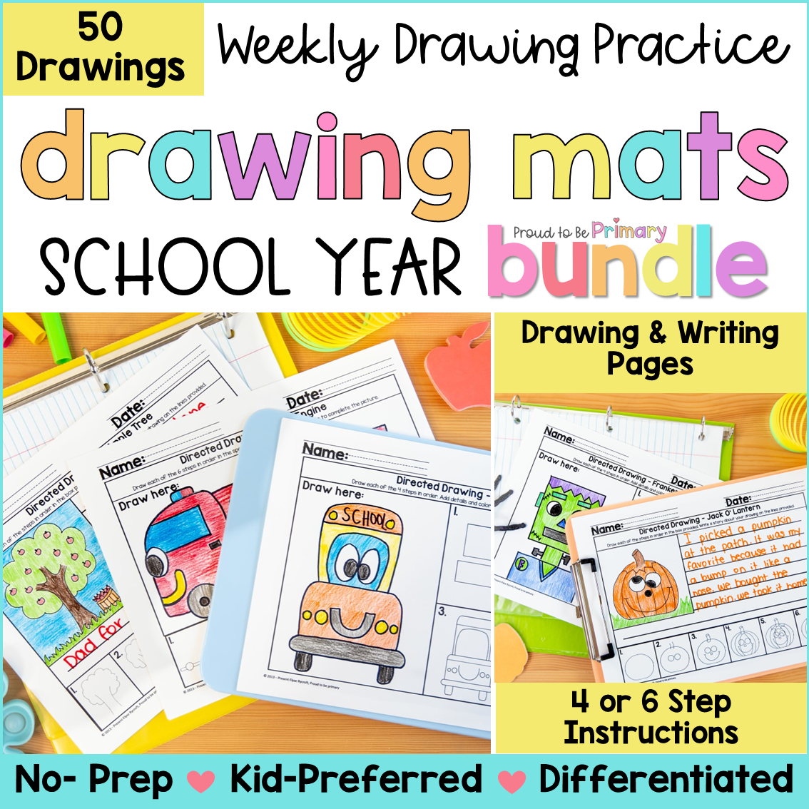 50 How to Draw Directed Drawing Writing Activities + FREE Editable Calendar 2025