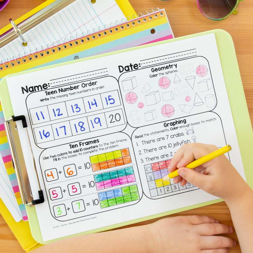 Summer Math Spiral Review Worksheets for Kindergarten