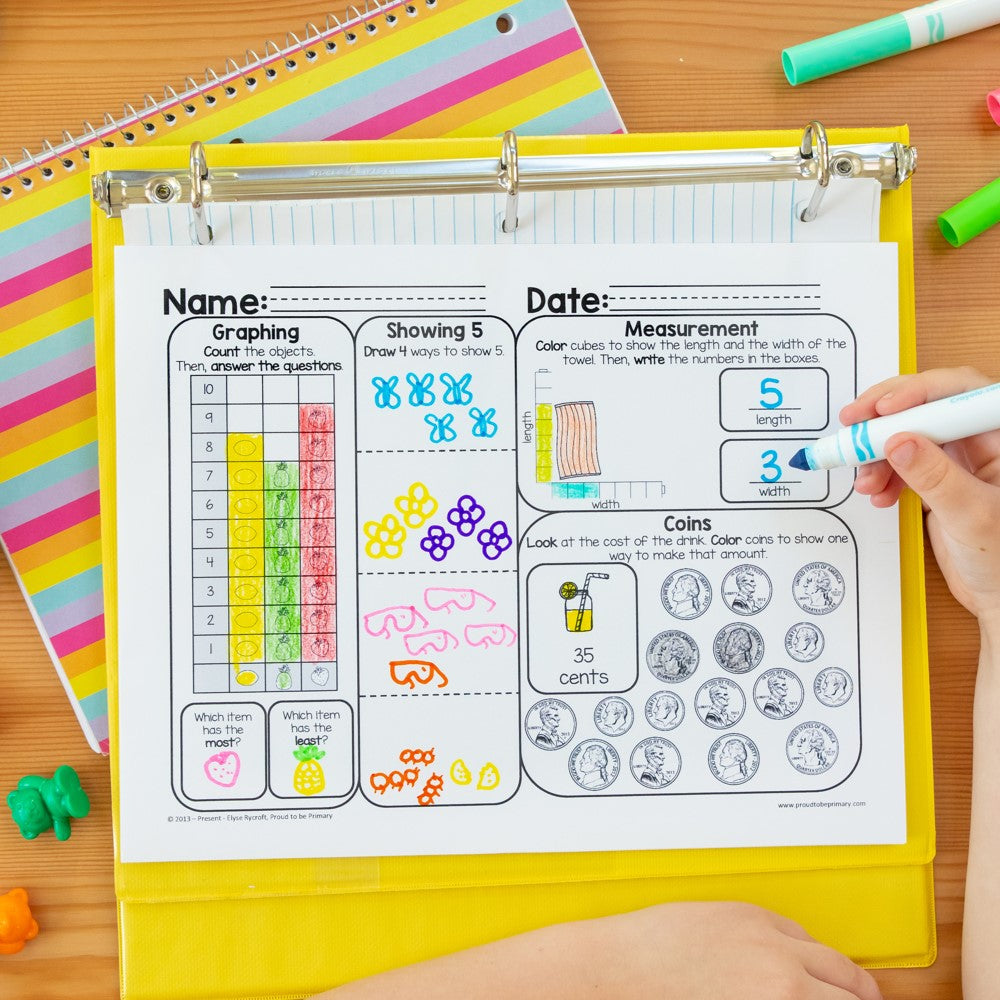 Summer Math Spiral Review Worksheets for Kindergarten