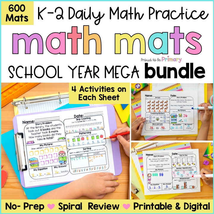 Kindergarten 1st 2nd Grade Math Word Problems Worksheets Spiral Review Packet