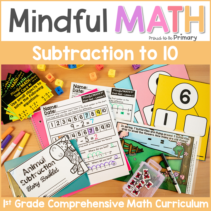 1st Grade Math Subtraction within 10 Practice Unit Word Problems, Cent