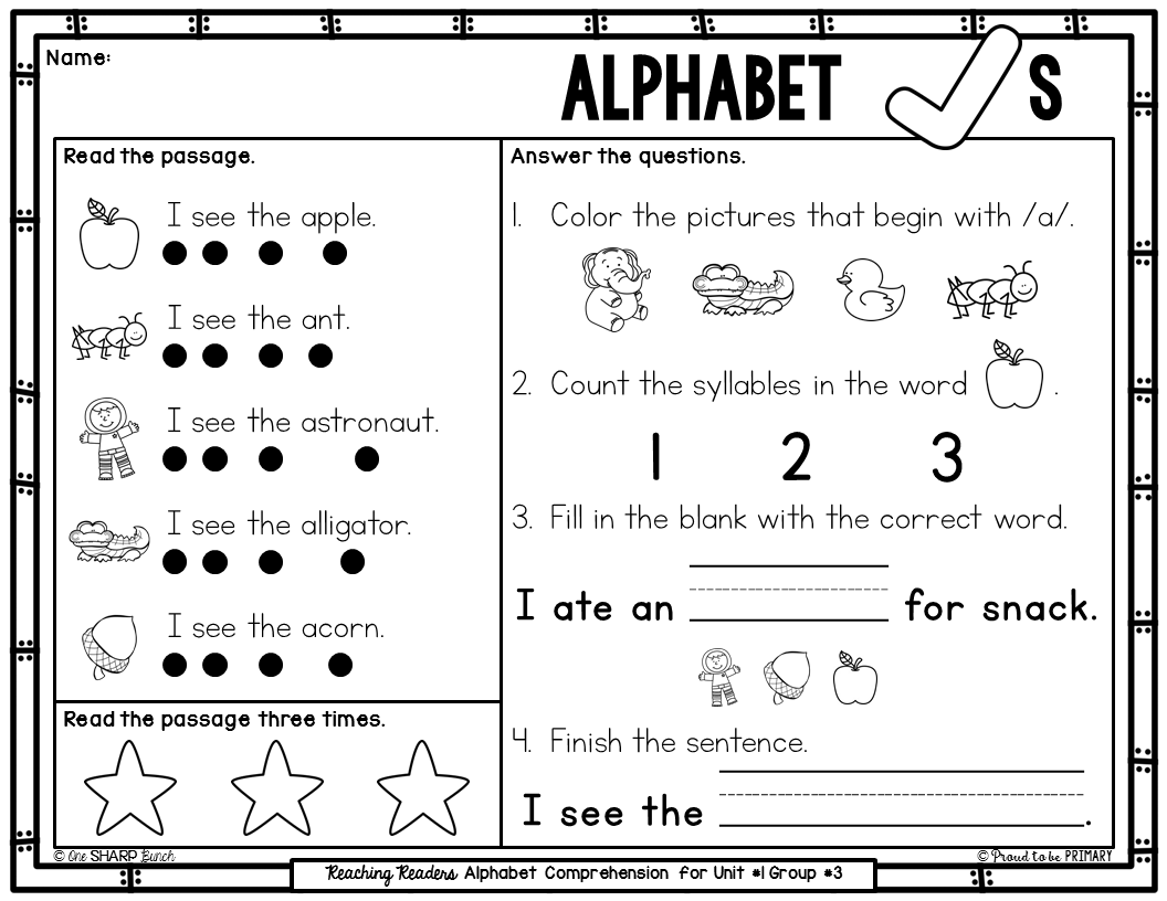 Guided Reading Comprehension Alphabet Checks - Proud to be Primary