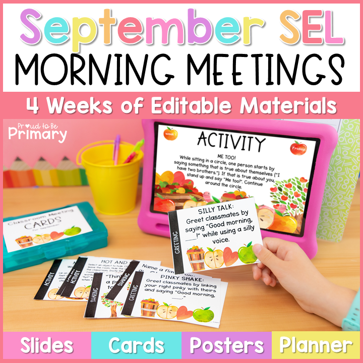 September Morning Meeting Slides - SEL Activities, Questions, Greetings - Fall