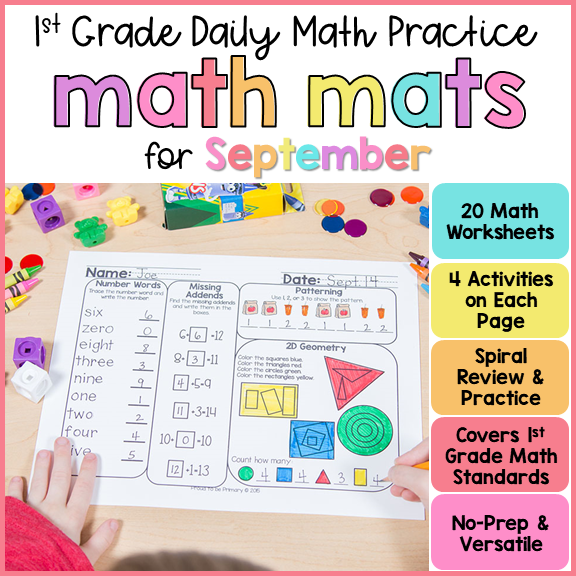September Math Review Worksheets for First Grade